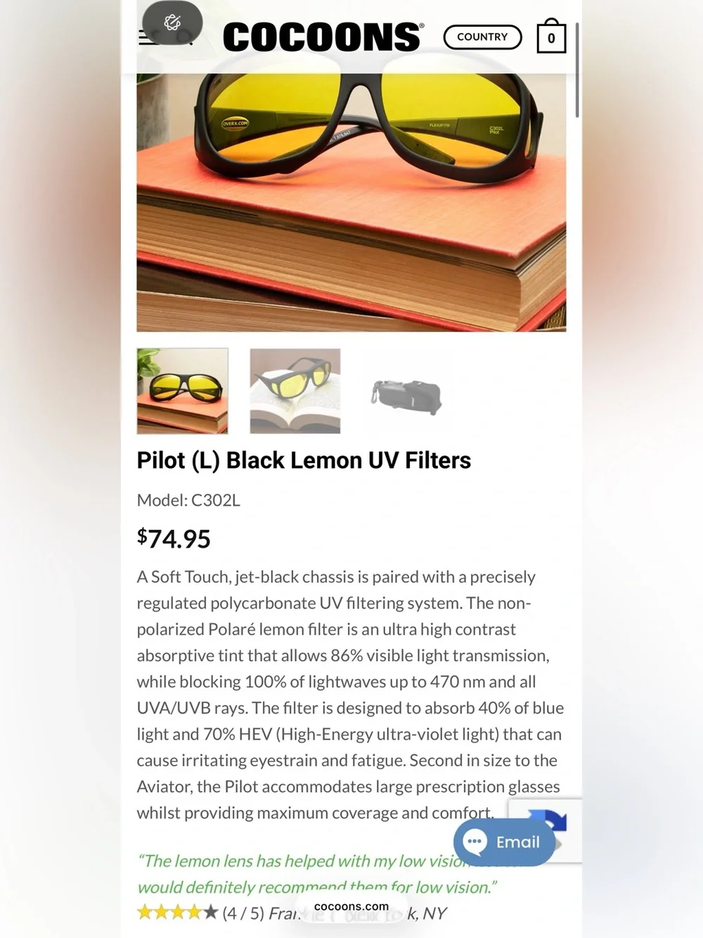 Cocoons Pilot Yellow Lens Sunglasses with Case Size Large